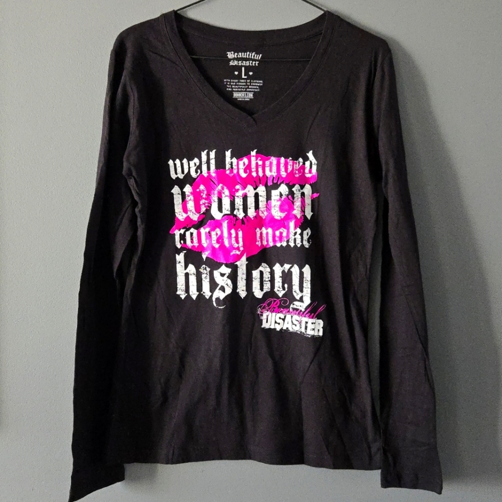 NEW Beautiful Disaster Black Long Sleeve Top